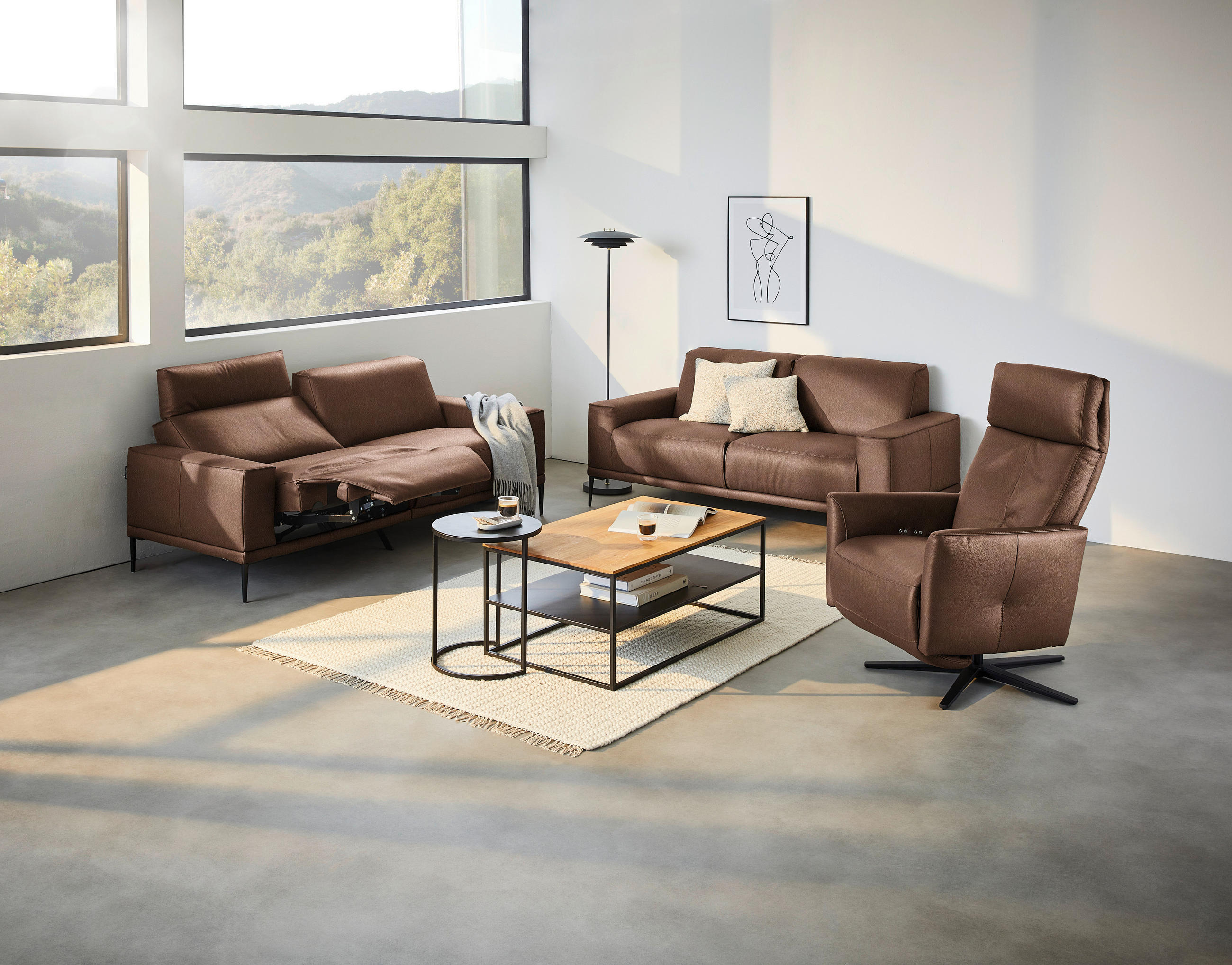 2-SITZER-SOFA in Echtleder Braun  - Schwarz/Braun, Design, Leder/Metall (180/82/92cm) - Johann Jakob