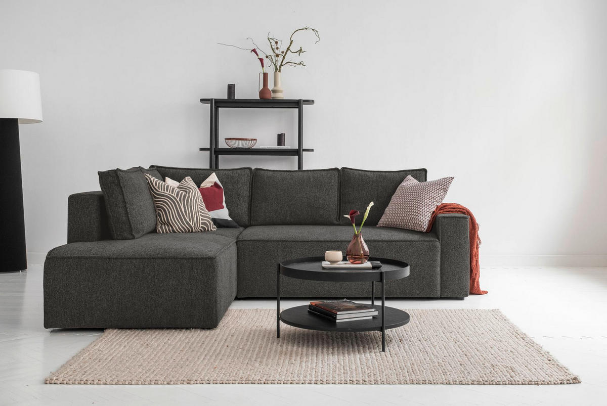ECKSOFA in Dunkelgrau  - Weiss/Dunkelgrau, Design, Kunststoff/Textil (194/246cm) - MID.YOU