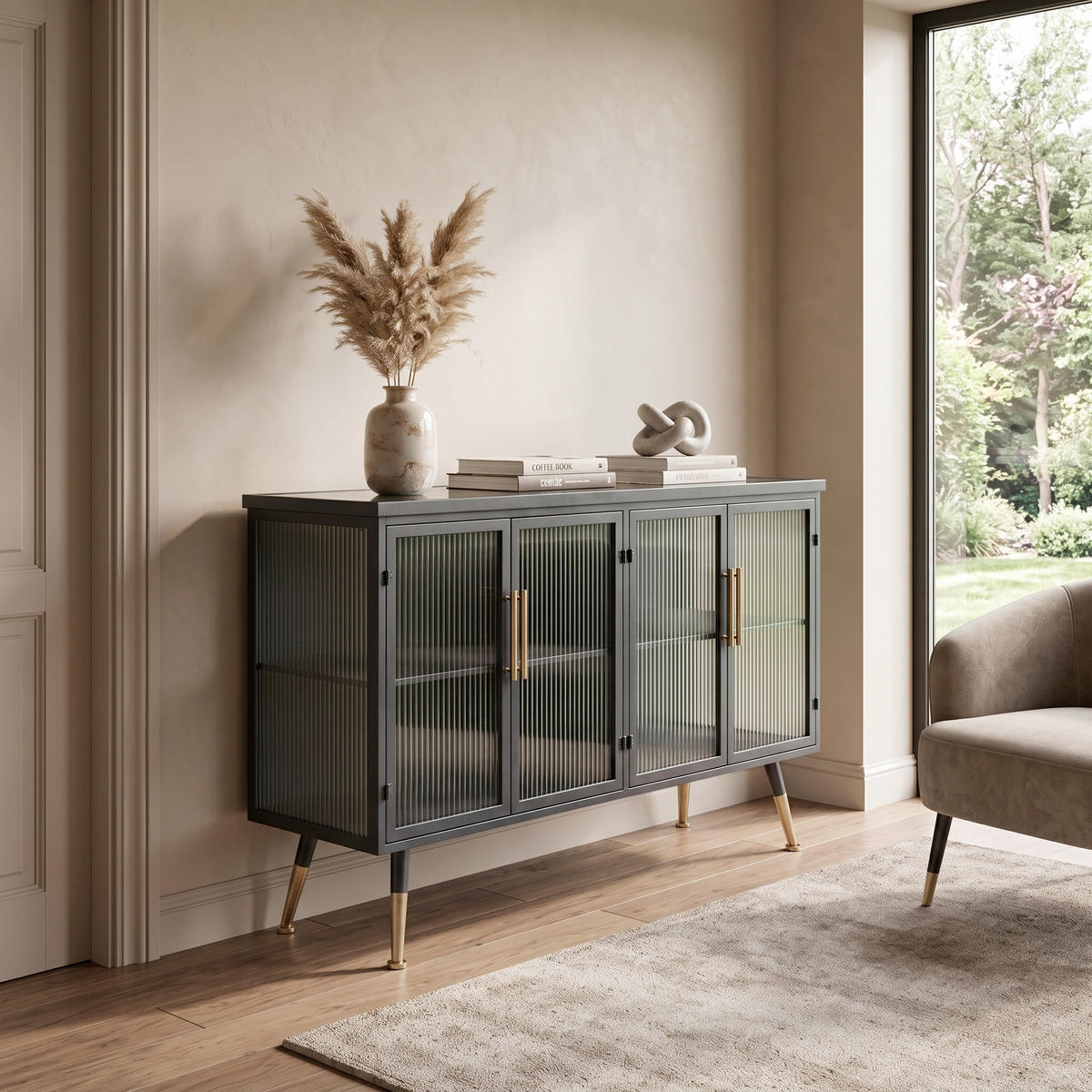 SIDEBOARD  120/75/38 cm  - Anthrazit/Messingfarben, Trend, Glas/Holzwerkstoff (120/75/38cm) - Kare-Design