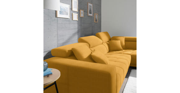 ECKSOFA in Mikrofaser Dunkelgelb  - Chromfarben/Dunkelgelb, Design, Textil/Metall (301/207cm) - Xora