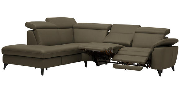 ECKSOFA in Echtleder Olivgrün  - Schwarz/Olivgrün, Design, Leder/Metall (239/289cm) - Cantus