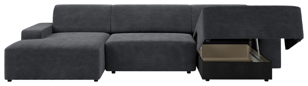 WOHNLANDSCHAFT in Cord Dunkelgrau  - Dunkelgrau/Schwarz, Modern, Kunststoff/Textil (162/329/162cm) - Trendmanufaktur