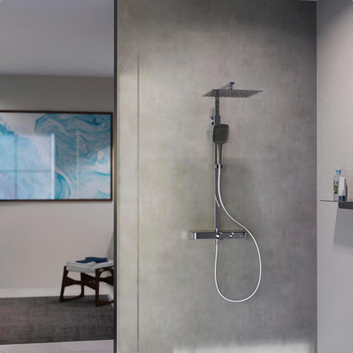 ÜBERKOPFBRAUSESET  - Chromfarben/Anthrazit, Design, Glas/Metall (35/120/57,7cm) - Schütte