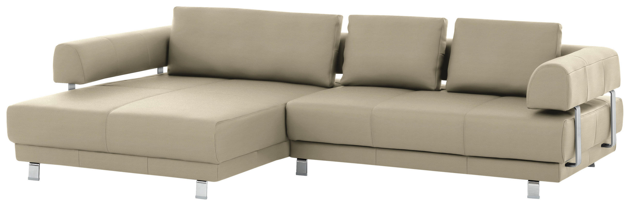ECKSOFA Sandfarben Echtleder  - Sandfarben, Design, Leder/Metall (188/307cm)