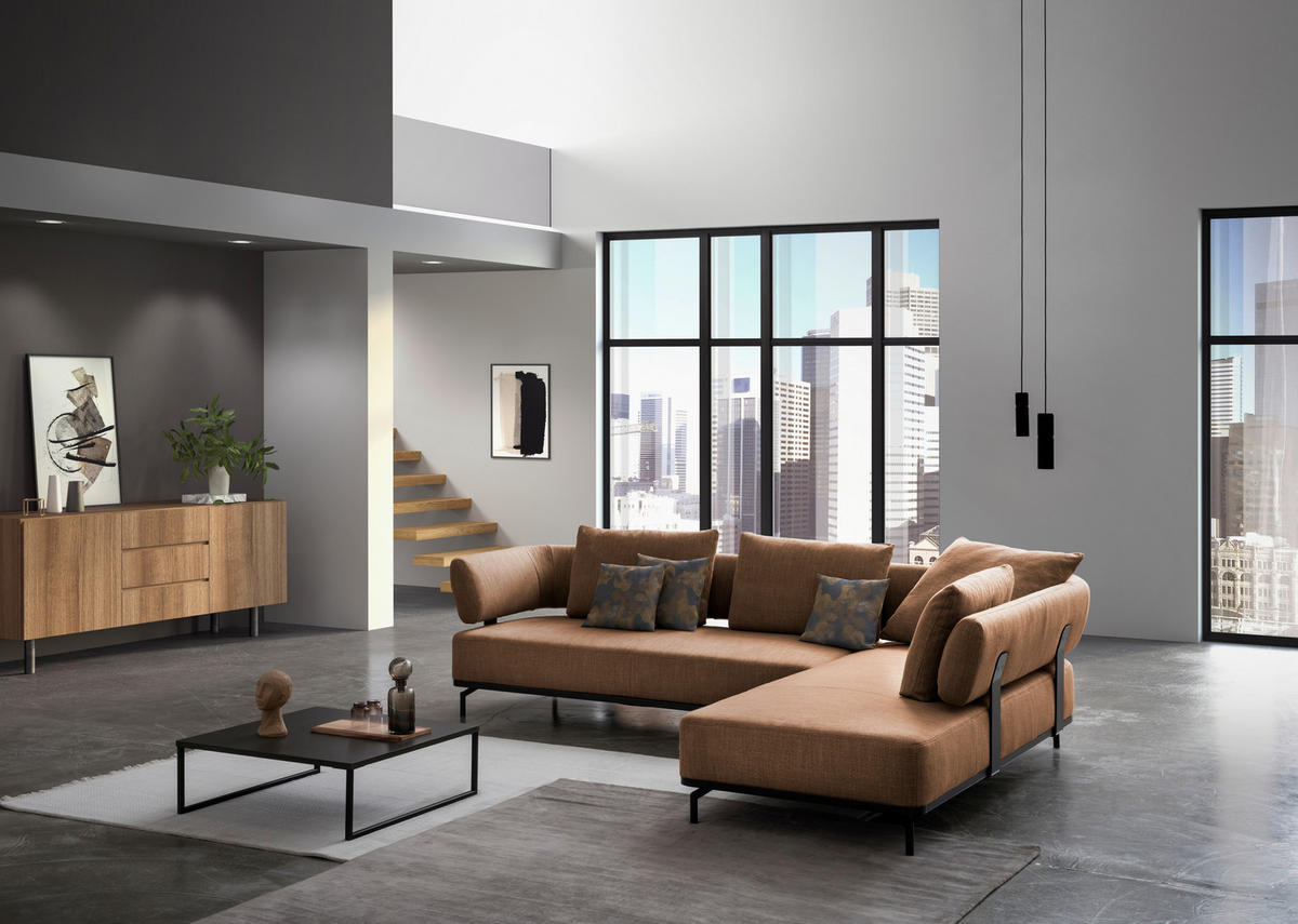 ECKSOFA in Flachgewebe Honig  - Schwarz/Honig, Design, Textil/Metall (302/237cm) - Dieter Knoll