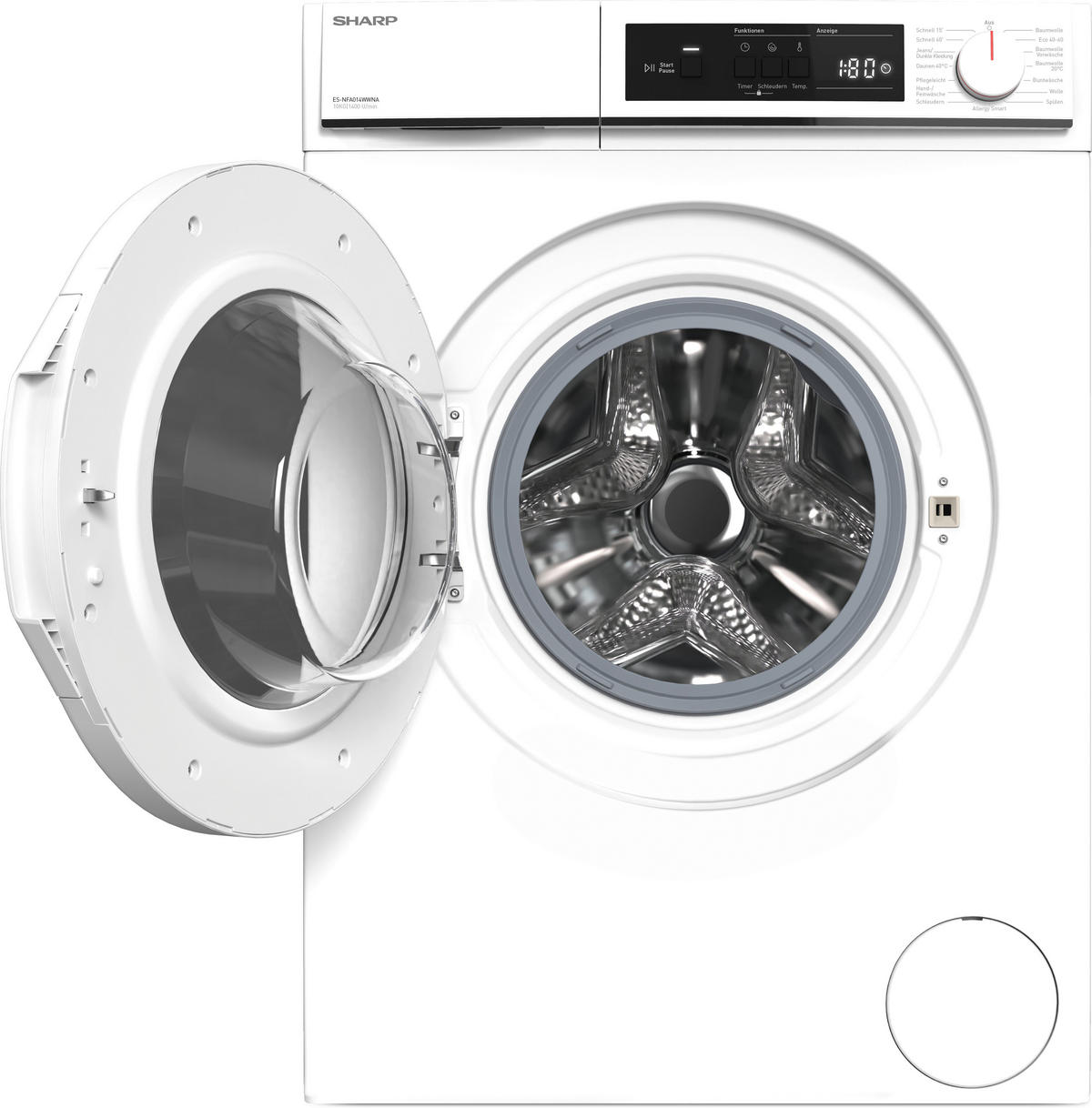 WASCHMASCHINE ES-NFA014WWNA-DE   - Weiß, Basics, Glas/Kunststoff (59.7/84.5/58.2cm) - Sharp