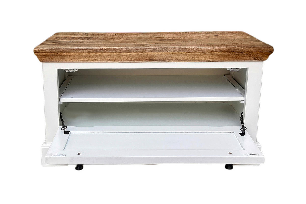 SCHUHSCHRANK Mangoholz massiv Schwarz, Weiß, Honig  - Schwarz/Weiß, KONVENTIONELL, Holz/Holzwerkstoff (85/45/40cm) - MID.YOU