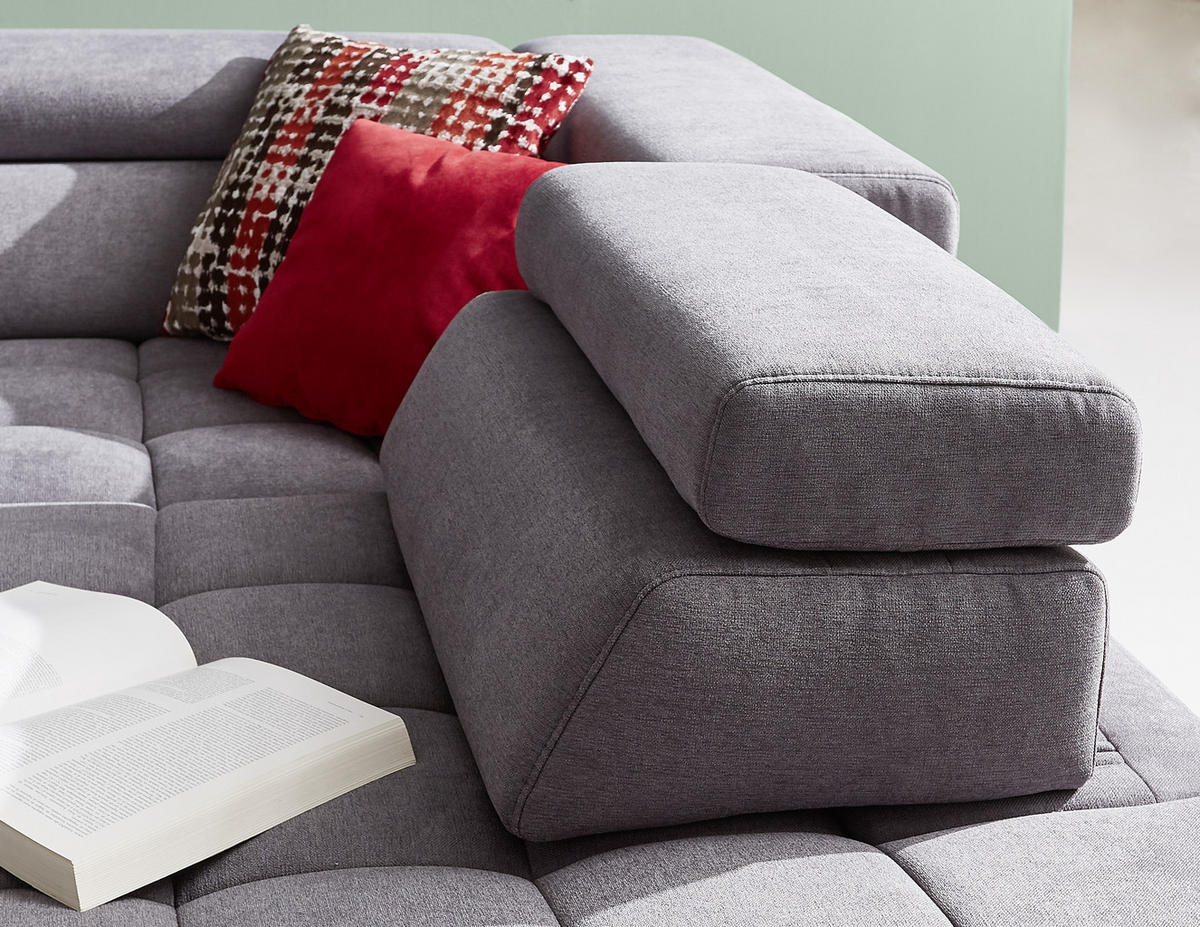 ECKSOFA Grau Chenille  - Chromfarben/Grau, Design, Textil/Metall (323/222cm) - Beldomo Style