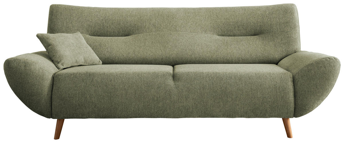 3-SITZER-SOFA Chenille Grün  - Wildeiche/Grün, MODERN, Holz/Textil (205/81/90cm) - MID.YOU