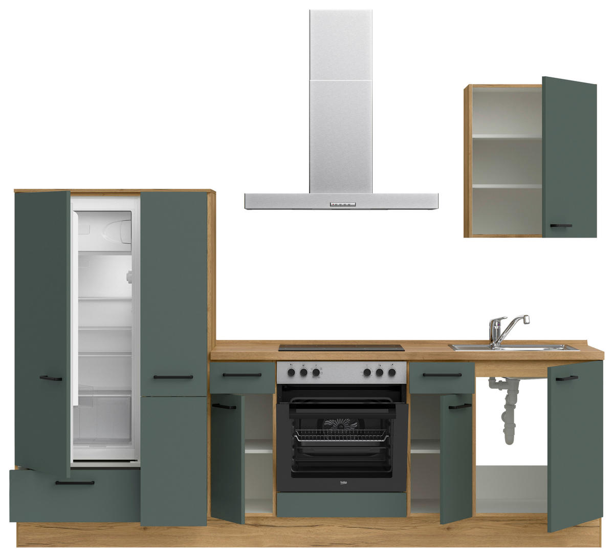 KÜCHENBLOCK Easytouch 270 cm  in Eichefarben, Dunkelgrün  - Dunkelgrün/Eichefarben, MODERN, Holzwerkstoff/Metall (270cm) - Nobilia