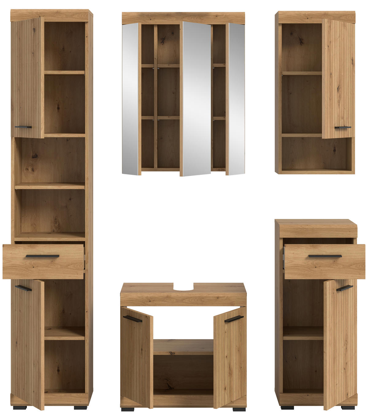 BADEZIMMER 5-teilig  in 134 cm  - Schwarz/Eiche Artisan, Trend, Glas/Holzwerkstoff (134cm) - MID.YOU
