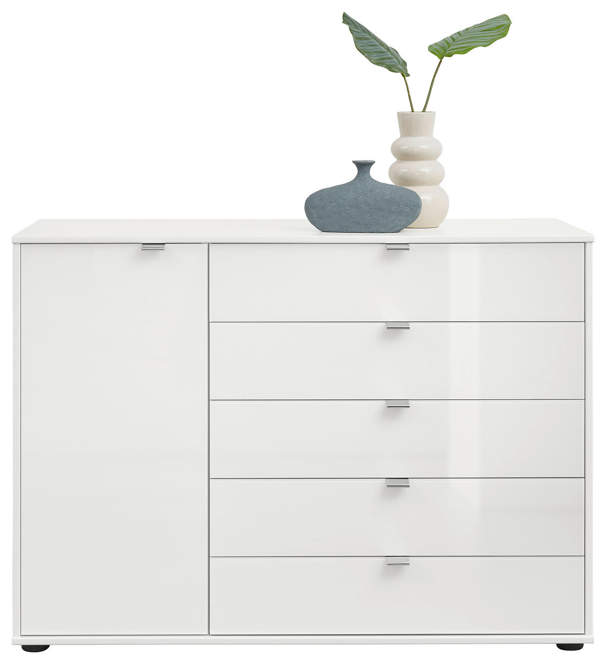 KOMMODE , 120/86/43 cm, 5 Schublade(n)  - Chromfarben/Schwarz, Design, Glas/Holzwerkstoff (120/86/43cm) - Dieter Knoll