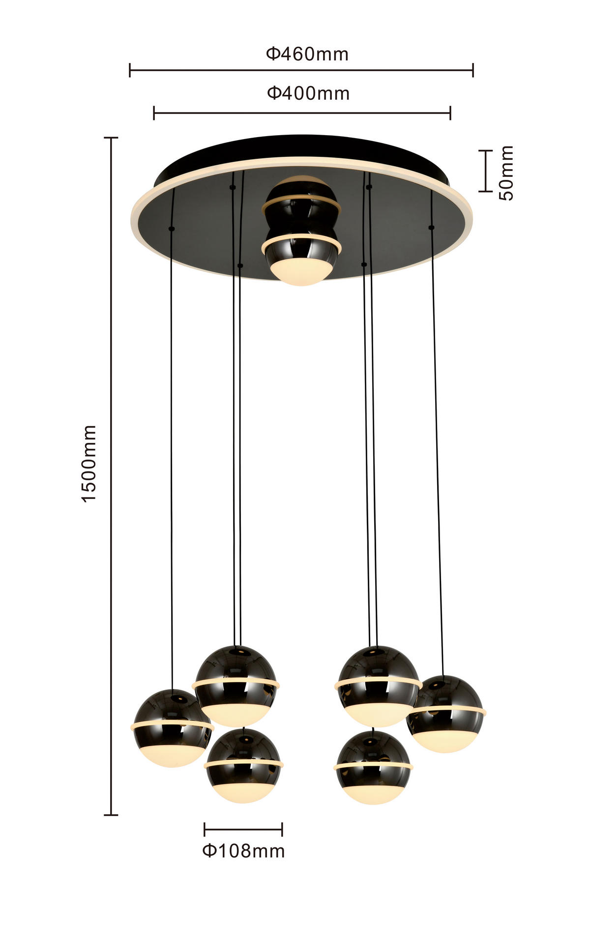 LED-HÄNGELEUCHTE Biarritz 46/150/46 cm  - Schwarzchrom, Design, Kunststoff/Metall (46/150/46cm)