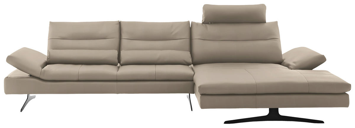 ECKSOFA in Echtleder Greige  - Greige/Schwarz, Modern, Leder/Metall (342/158cm) - Chilliano