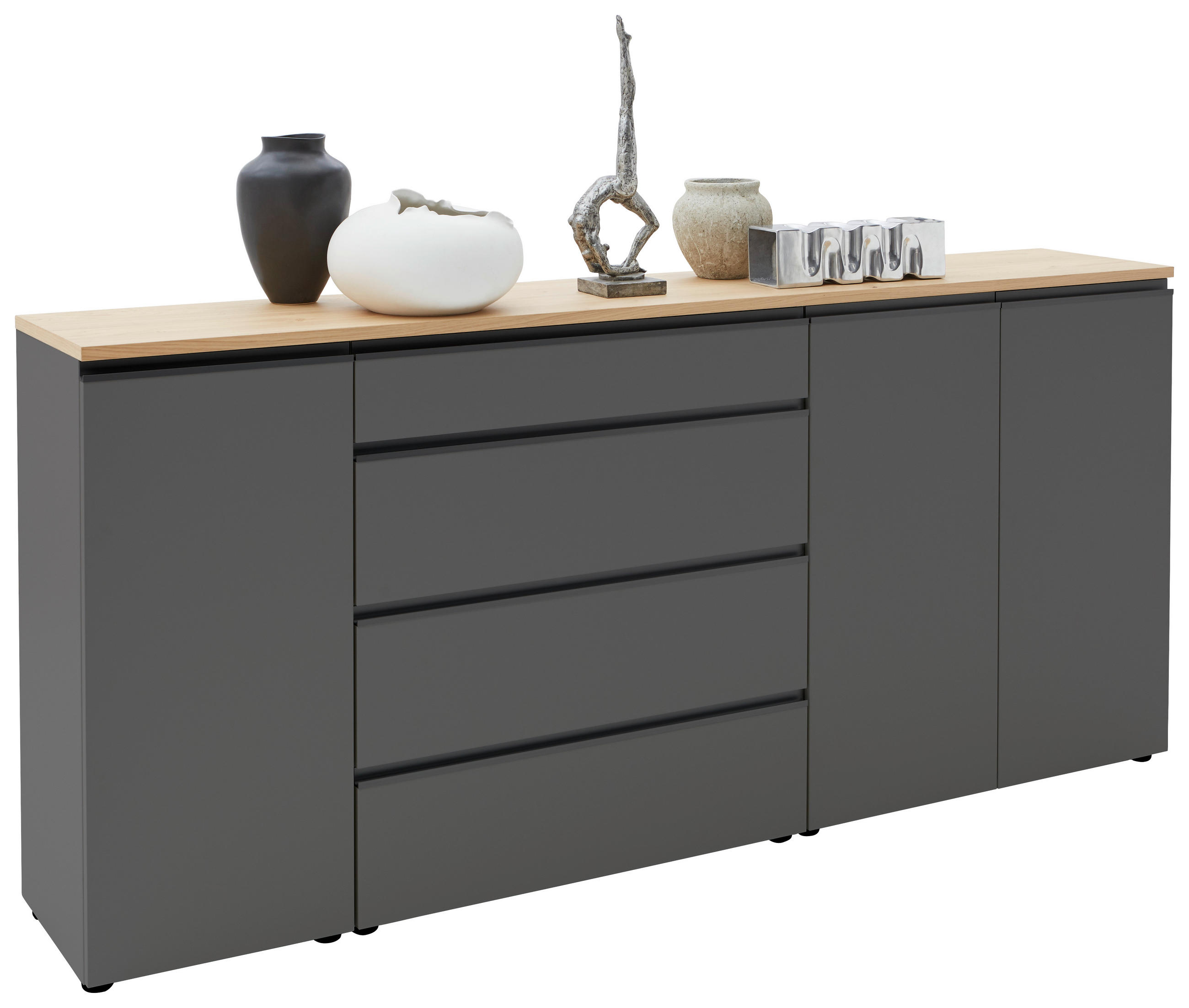 SIDEBOARD  in 225/102/41 cm  - Eichefarben/Anthrazit, Design, Holzwerkstoff/Metall (225/102/41cm) - Dieter Knoll