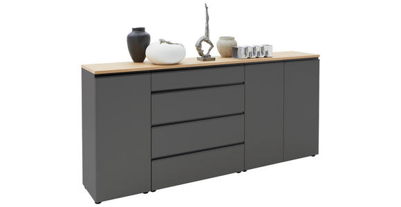 SIDEBOARD Grau Einlegeböden  - Eichefarben/Anthrazit, Design, Holzwerkstoff/Metall (225/102/41cm) - Dieter Knoll