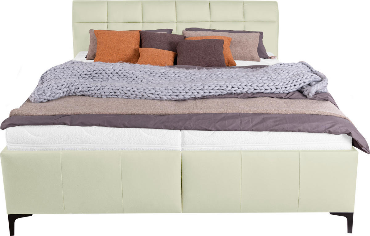 POLSTERBETT gepolstertes Kopfteil, Bettkasten, Lattenroste, Matratzen Creme 160/200 cm  - Creme/Schwarz, KONVENTIONELL, Leder/Holz (160/200cm) - Ada Austria