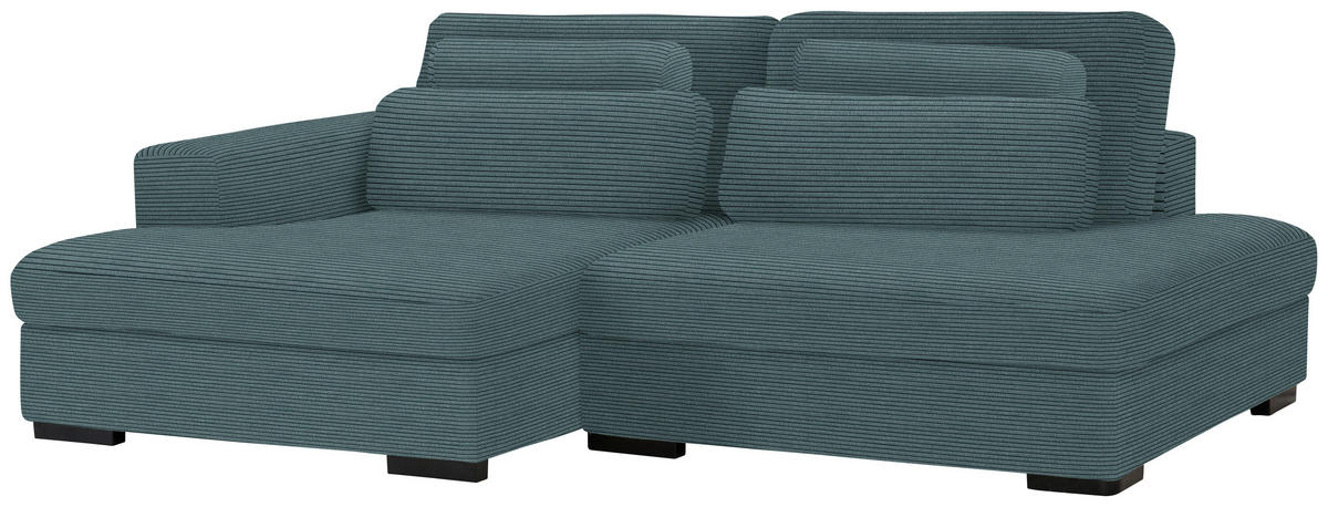 ECKSOFA in Velours, Cord Salbeigrün  - Salbeigrün/Schwarz, Design, Kunststoff/Textil (158/223cm) - Lomoco