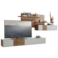 WOHNWAND  in Weiss, Eichefarben 343/196/44 cm  - Weiss/Eichefarben, Design, Glas/Holz (343/196/44cm) - Valnatura