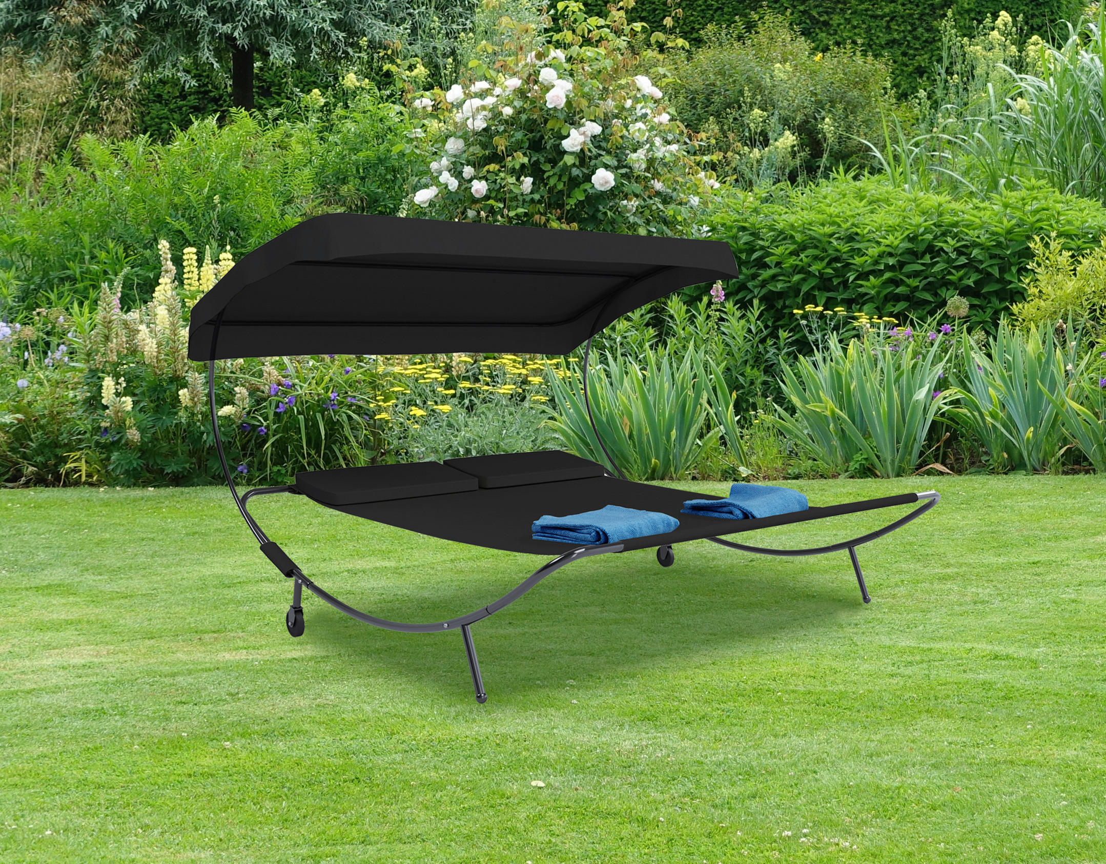 DOPPELLIEGE 130/137/200 cm  - Schwarz, Basics, Textil/Metall (130/137/200cm) - MID.YOU