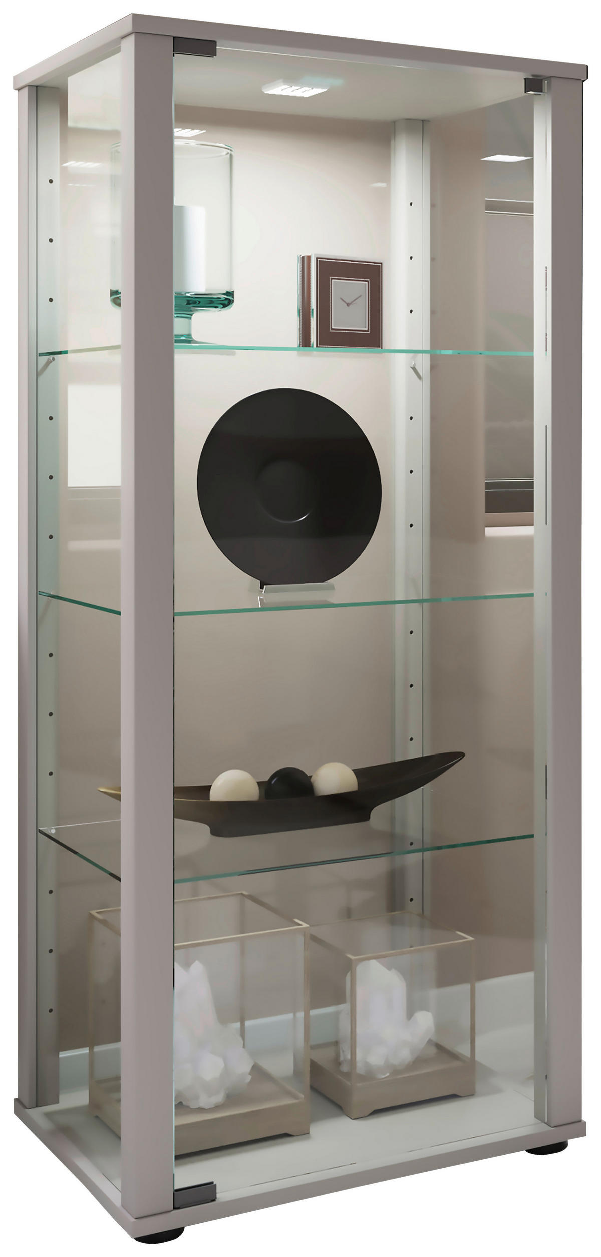 VITRINE in Silberfarben  - Silberfarben/Schwarz, Modern, Glas/Holzwerkstoff (50/114,5/38cm) - MID.YOU