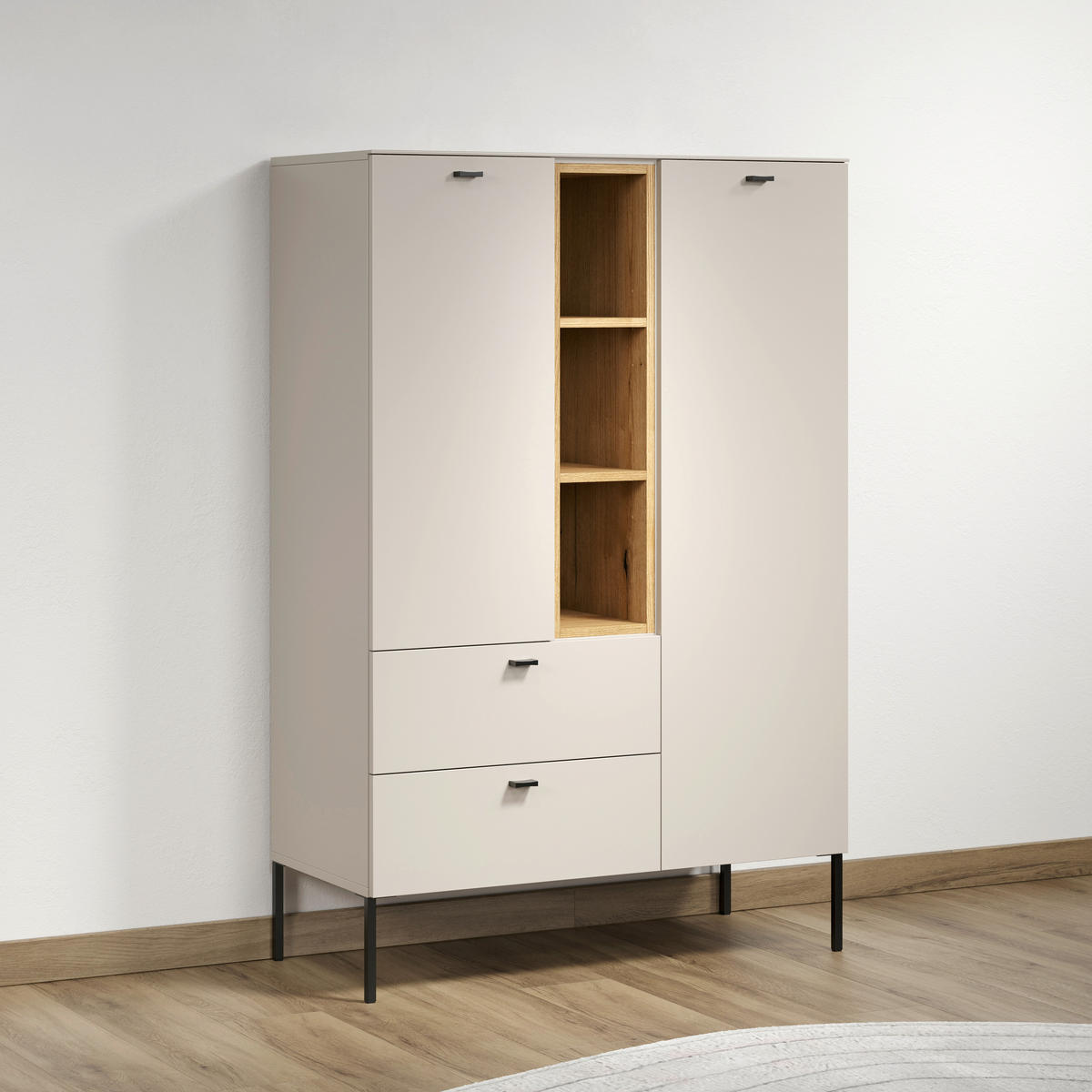 HIGHBOARD Sao Paulo WO, 93/140/42 cm, 2 Schublade(n)  - Kaschmir/Eichefarben, Basics, Holzwerkstoff/Metall (93/140/42cm) - MID.YOU