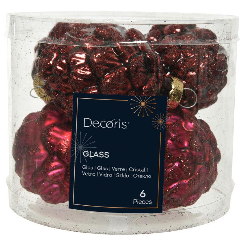 ORNAMENTE BRAD DE CRĂCIUN - roșu, Basics, sticlă (5,00/5,00/7,00cm) - X-Mas