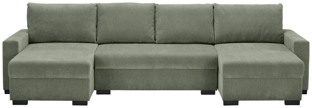 WOHNLANDSCHAFT Mintgrün Chenille  - Schwarz/Mintgrün, KONVENTIONELL, Kunststoff/Textil (140/328/140cm) - Ti'me