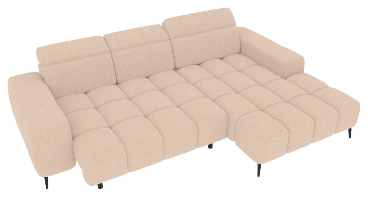 ECKSOFA Beige Flachgewebe Rücken echt, Kopfteilverstellung, Sitztiefenverstellung  - Beige/Schwarz, KONVENTIONELL, Kunststoff/Textil (273/171cm) - Carryhome