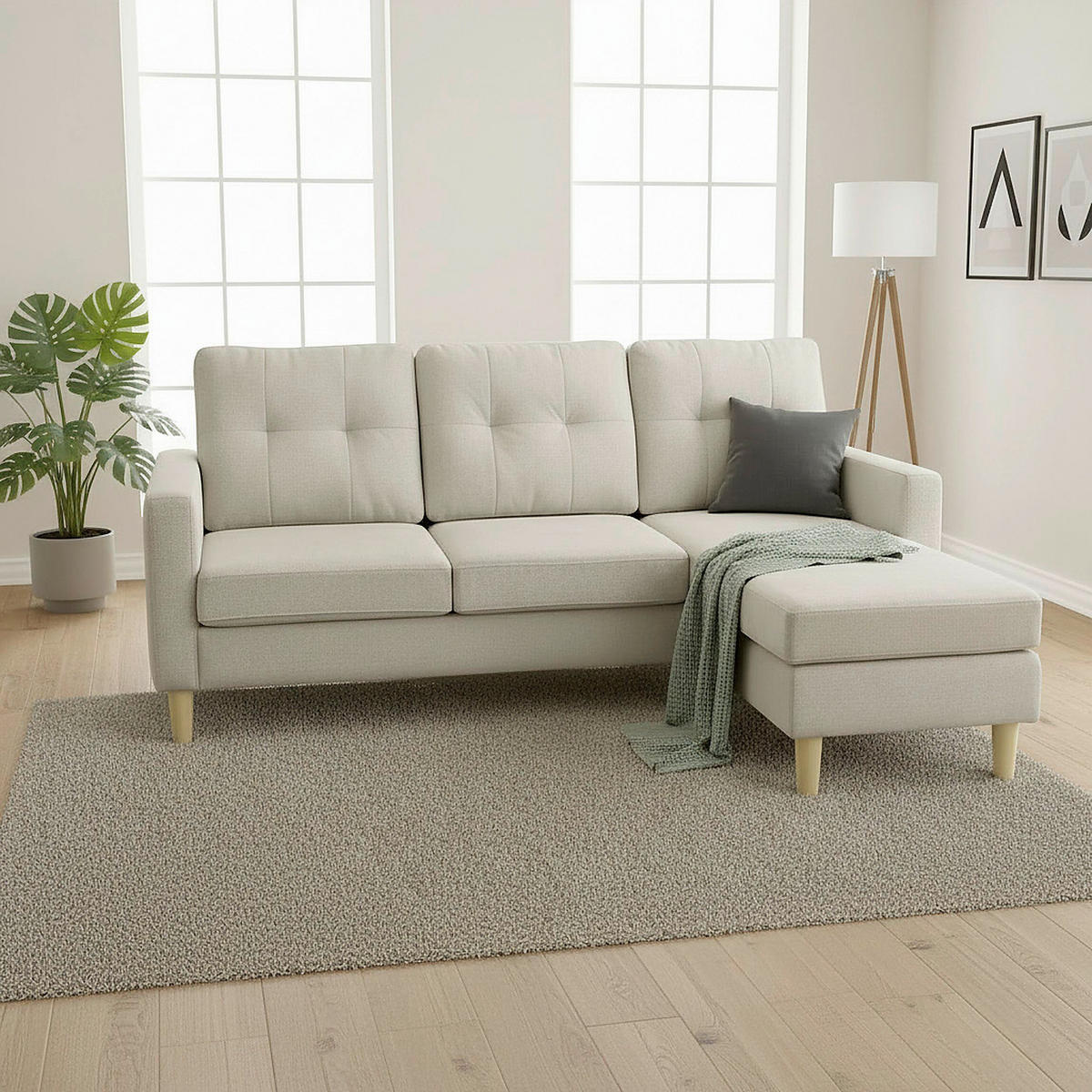 ECKSOFA RIVO Beige Webstoff Rückenkissen  - Beige/Naturfarben, Design, Kunststoff/Textil (185/88/129/76cm) - MID.YOU
