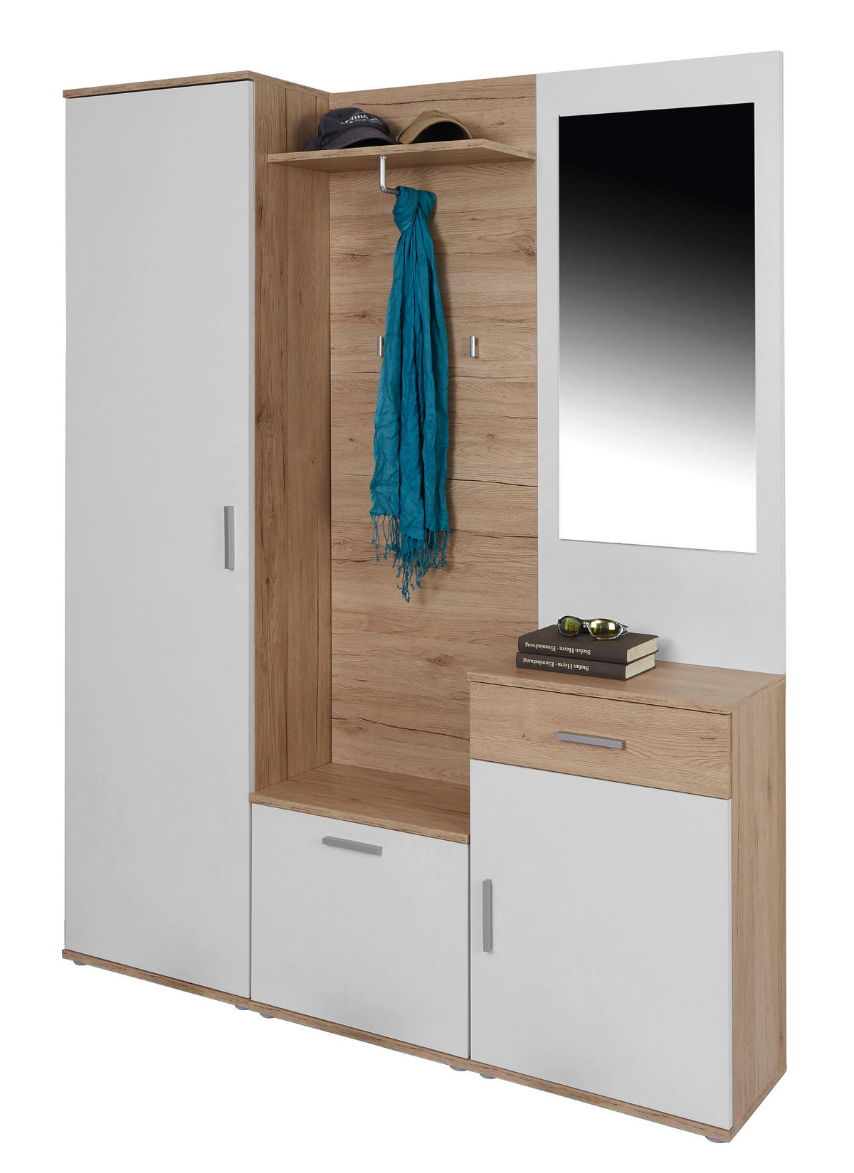 GARDEROBE 5-teilig  in 150/190/29 cm  - Eichefarben/Weiß, MODERN, Glas/Holzwerkstoff (150/190/29cm) - MID.YOU