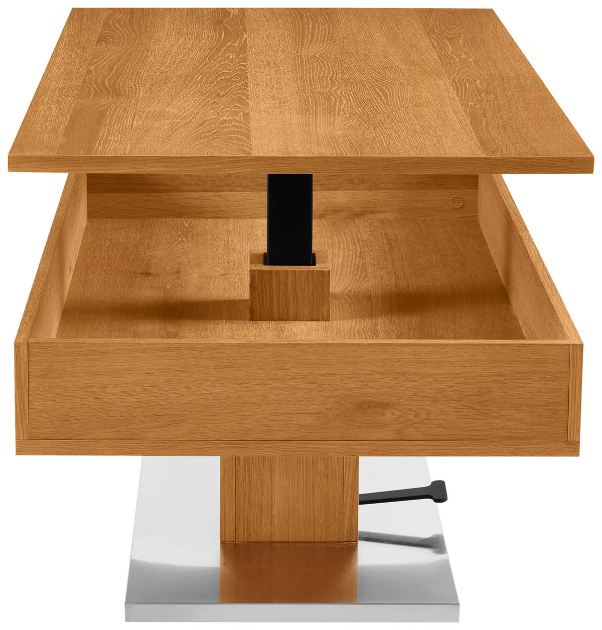 COUCHTISCH Eiche furniert 110/46,5/65 cm rechteckig Schwarz, Eichefarben, Edelstahlfarben  - Edelstahlfarben/Eichefarben, Design, Holz/Holzwerkstoff (110/46,5/65cm) - Livetastic