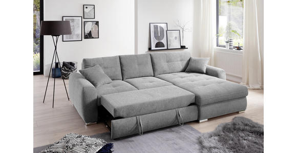 ECKSOFA in Mikrofaser Hellgrau  - Chromfarben/Hellgrau, MODERN, Kunststoff/Textil (276/193cm) - Hom`in