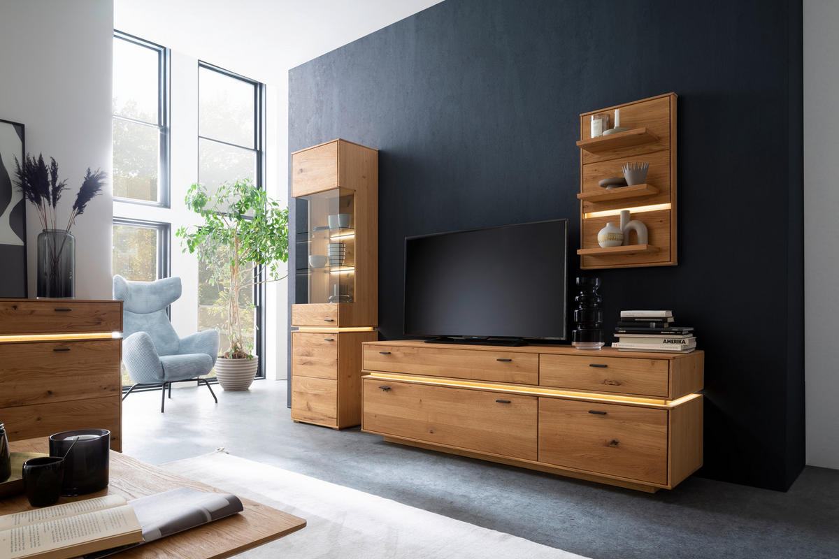 WOHNWAND  in Wildeiche  246/202/51 cm  - Wildeiche/Anthrazit, Natur, Glas/Holz (246/202/51cm) - MID.YOU