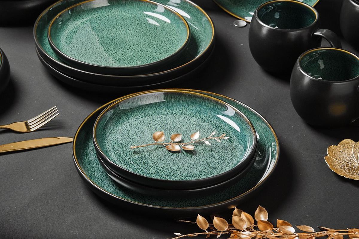 KOMPLETT SERVIS Faro Grün 16 delar  - grön, Design, keramik - Novel