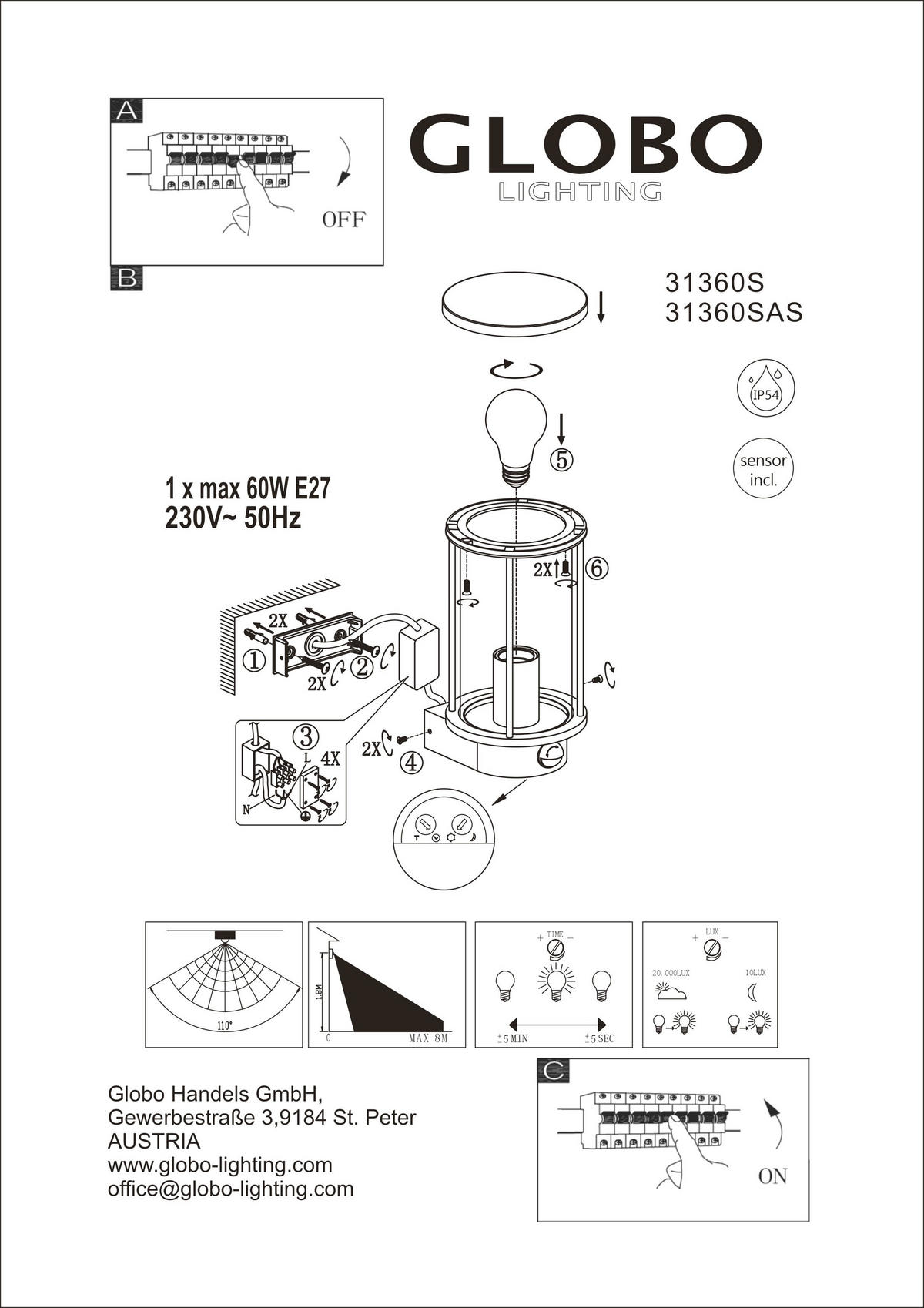 AUSSENLEUCHTE Gracey 14,3/15,2/25,2 cm  - Sandfarben/Klar, KONVENTIONELL, Glas/Metall (14,3/15,2/25,2cm) - Globo