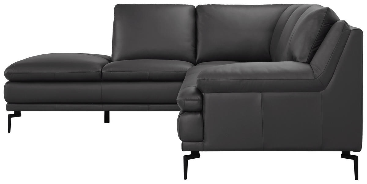 ECKSOFA Grau Echtleder  - Schwarz/Grau, Design, Leder (221/248cm) - MID.YOU