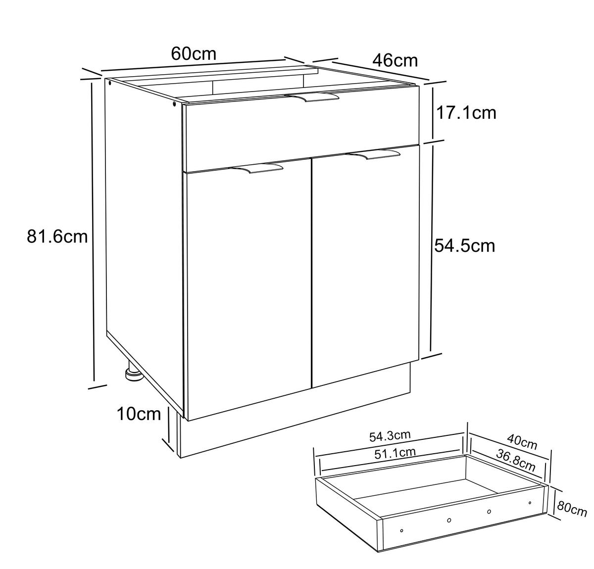 KÜCHENUNTERSCHRANK 60/82/46 cm  in Weiss, Honigeiche  - Honigeiche/Weiss, Trend, Holzwerkstoff/Kunststoff (60/82/46cm) - MID.YOU