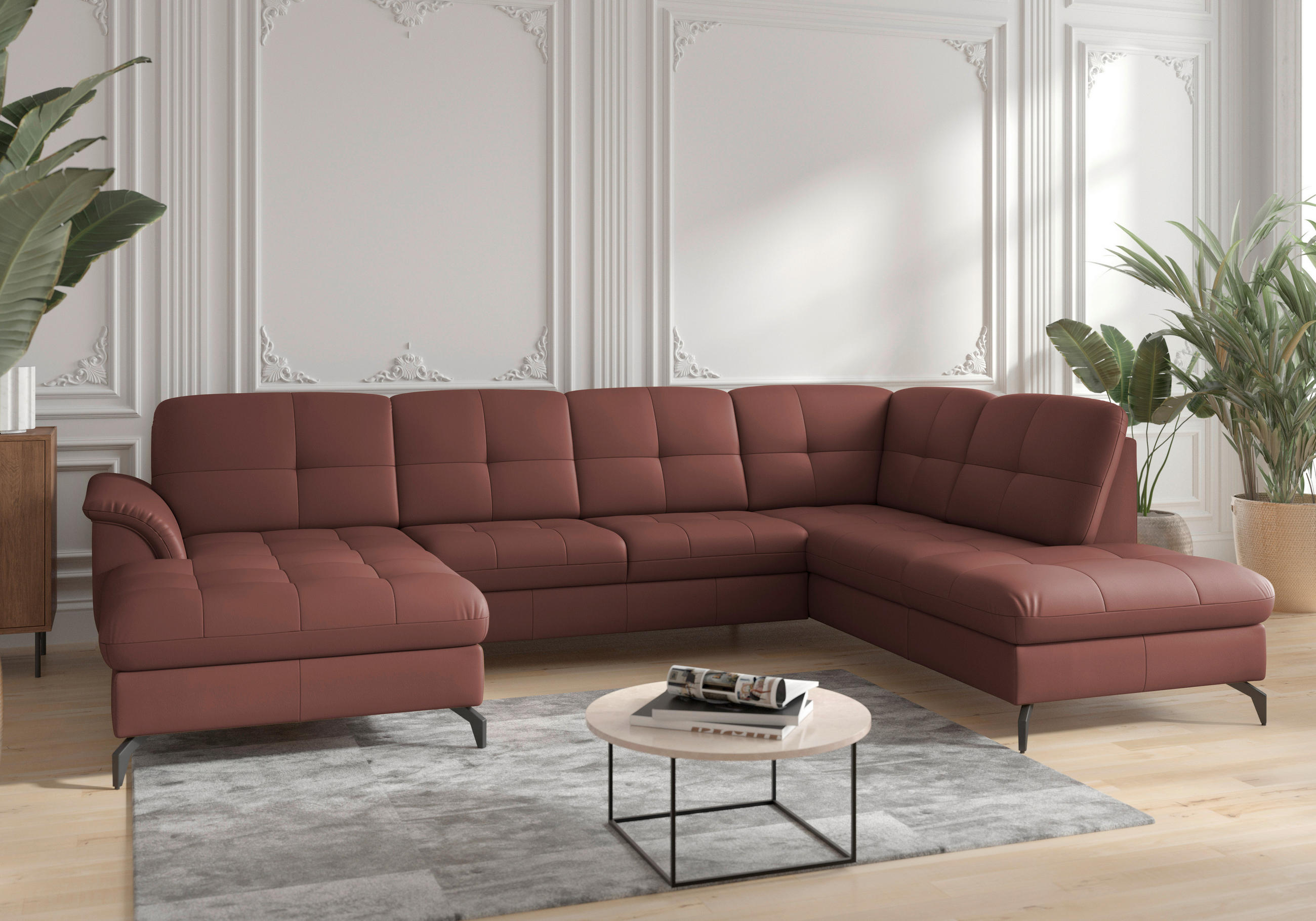 WOHNLANDSCHAFT in Vliesstoff Kombination Echtleder/Stoff Rotbraun  - Rotbraun/Schwarz, Modern, Leder/Textil (164/319/212cm) - Sit & More