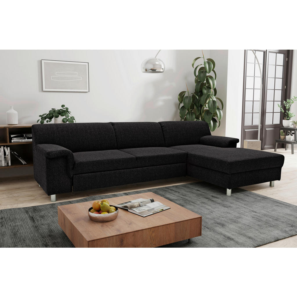 Thumbnail - Mid.you Ecksofa, Schwarz, Textil, Uni, 3-Sitzer, L-Form, 251x150 cm, Made in EU, Rücken echt, Armteil links, rechts, Woh...