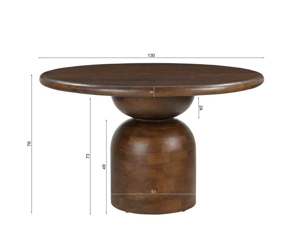 ESSTISCH 130/130/76 cm Echtholz  Holz rund Braun  - Braun, MODERN, Holz (130/130/76cm) - MID.YOU