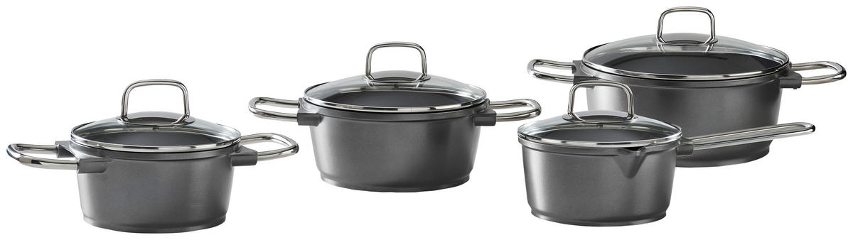 SADA HRNCŮ, 4dílné - barvy stříbra/čiré, Basics, kov/sklo - Homeware Profession.