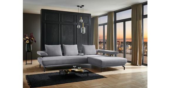 ECKSOFA in Chenille Grau  305/224 cm  - Schwarz/Grau, Design, Textil/Metall (305/224cm) - Dieter Knoll