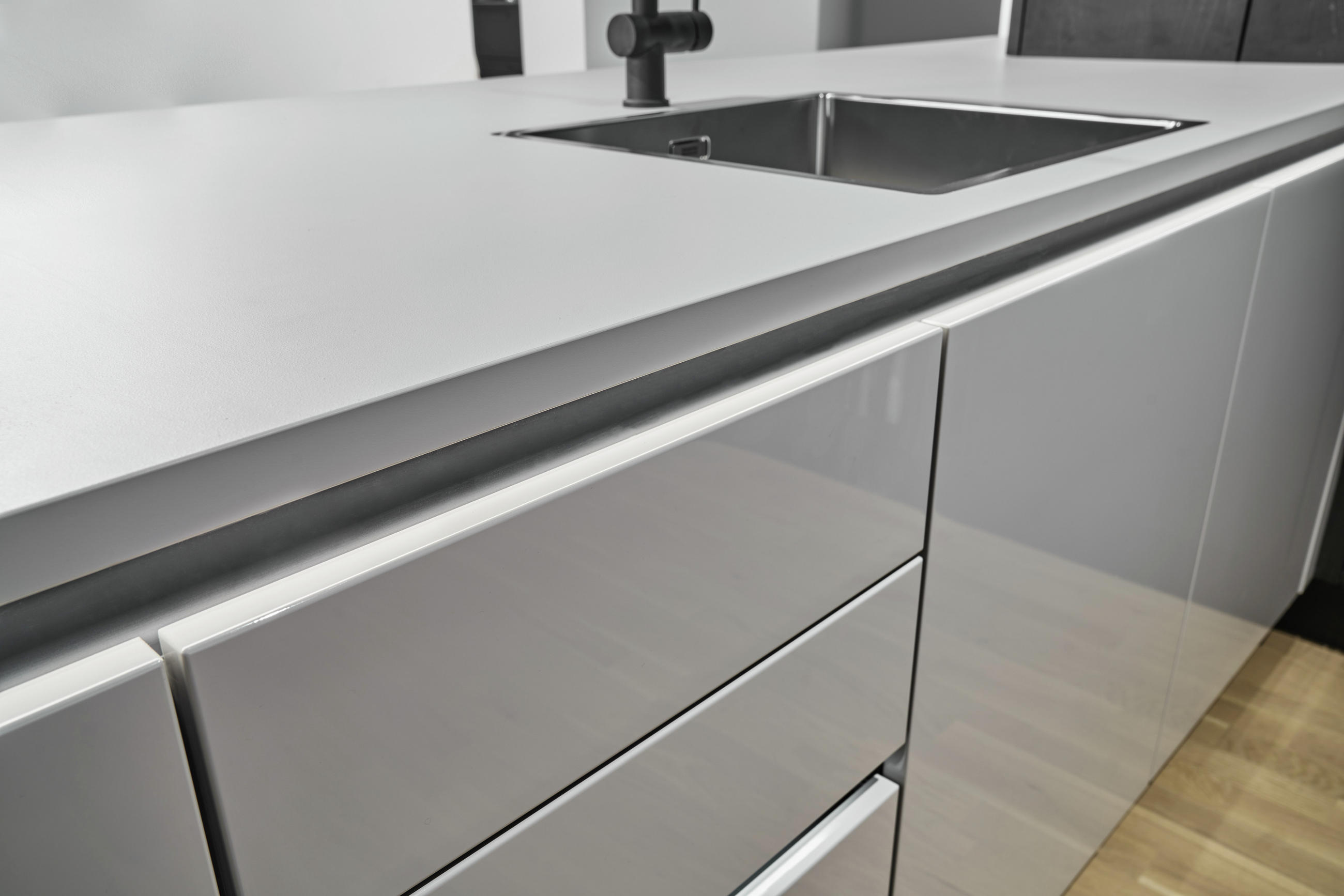 EINBAUKÜCHE   - Eichefarben/Grau, Basics, Holzwerkstoff - Dieter Knoll