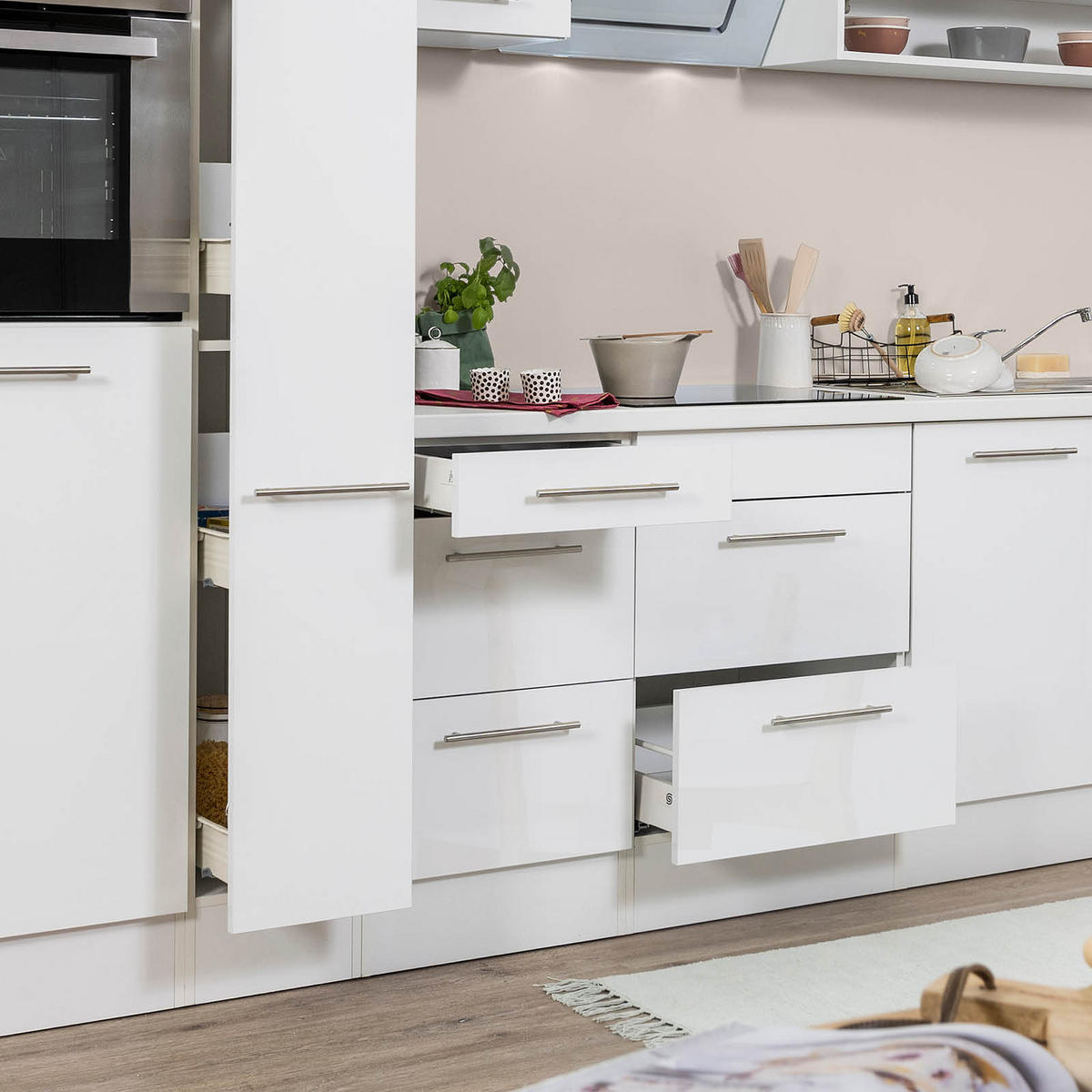 KÜCHENBLOCK 300 cm   in Weiss  - Weiss/Edelstahlfarben, Konventionell, Holzwerkstoff/Metall (300cm) - Respekta