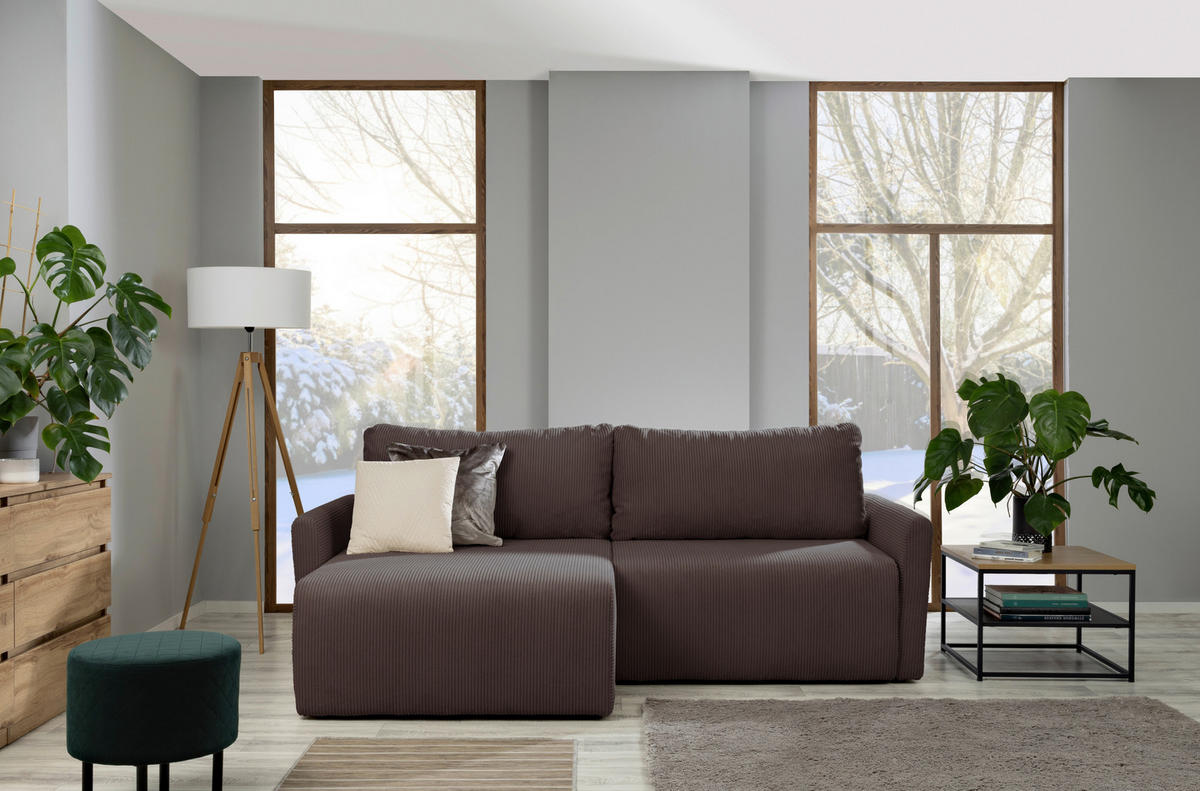 ECKSOFA in Cord Braun  - Schwarz/Braun, Konventionell, Kunststoff/Textil (228/146cm) - MID.YOU