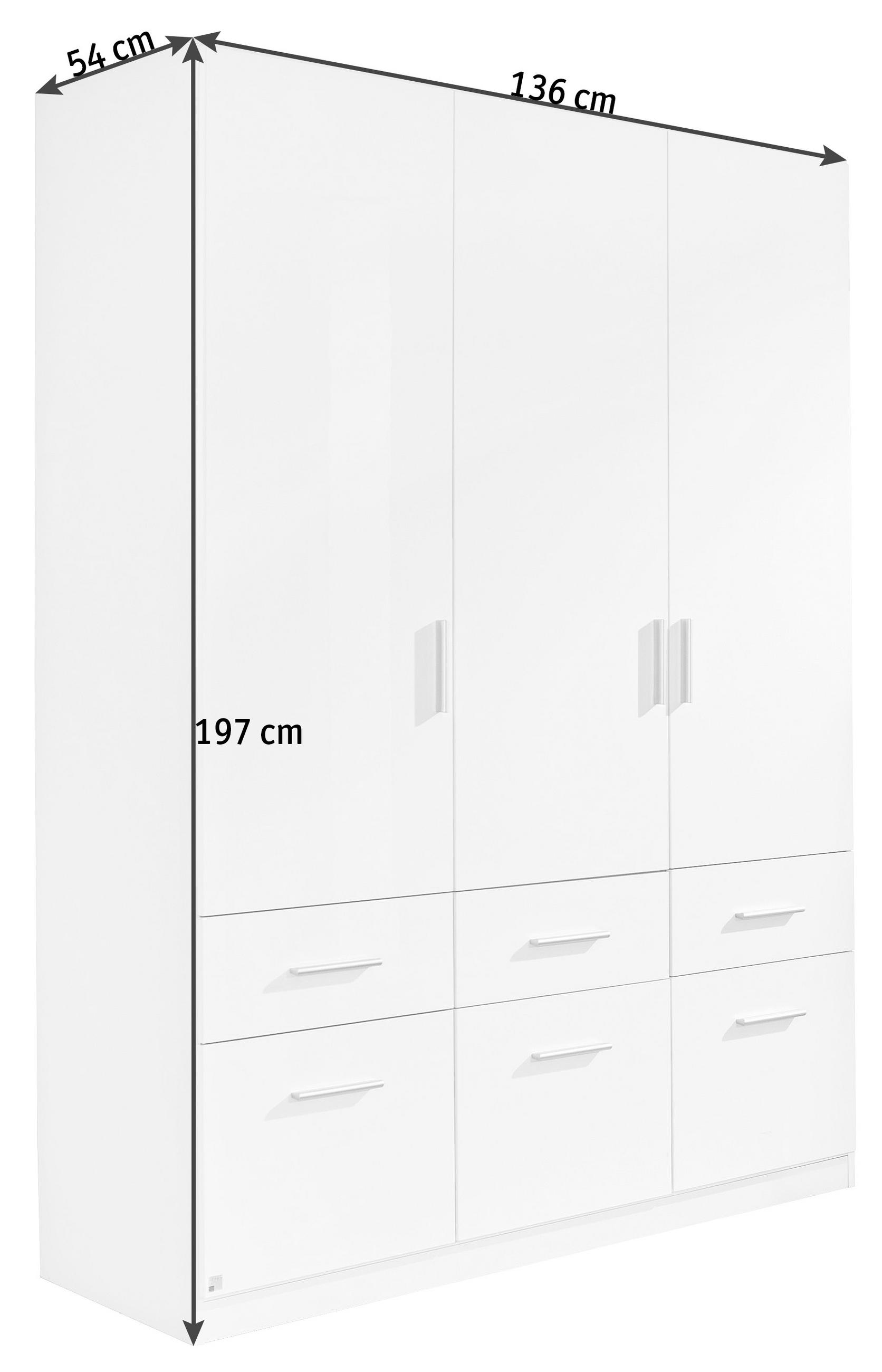DREHTÜRENSCHRANK 3-türig Weiß, Weiß Hochglanz - Weiß Hochglanz/Alufarben, Design, Holzwerkstoff/Kunststoff (136/197/54cm) - Carryhome