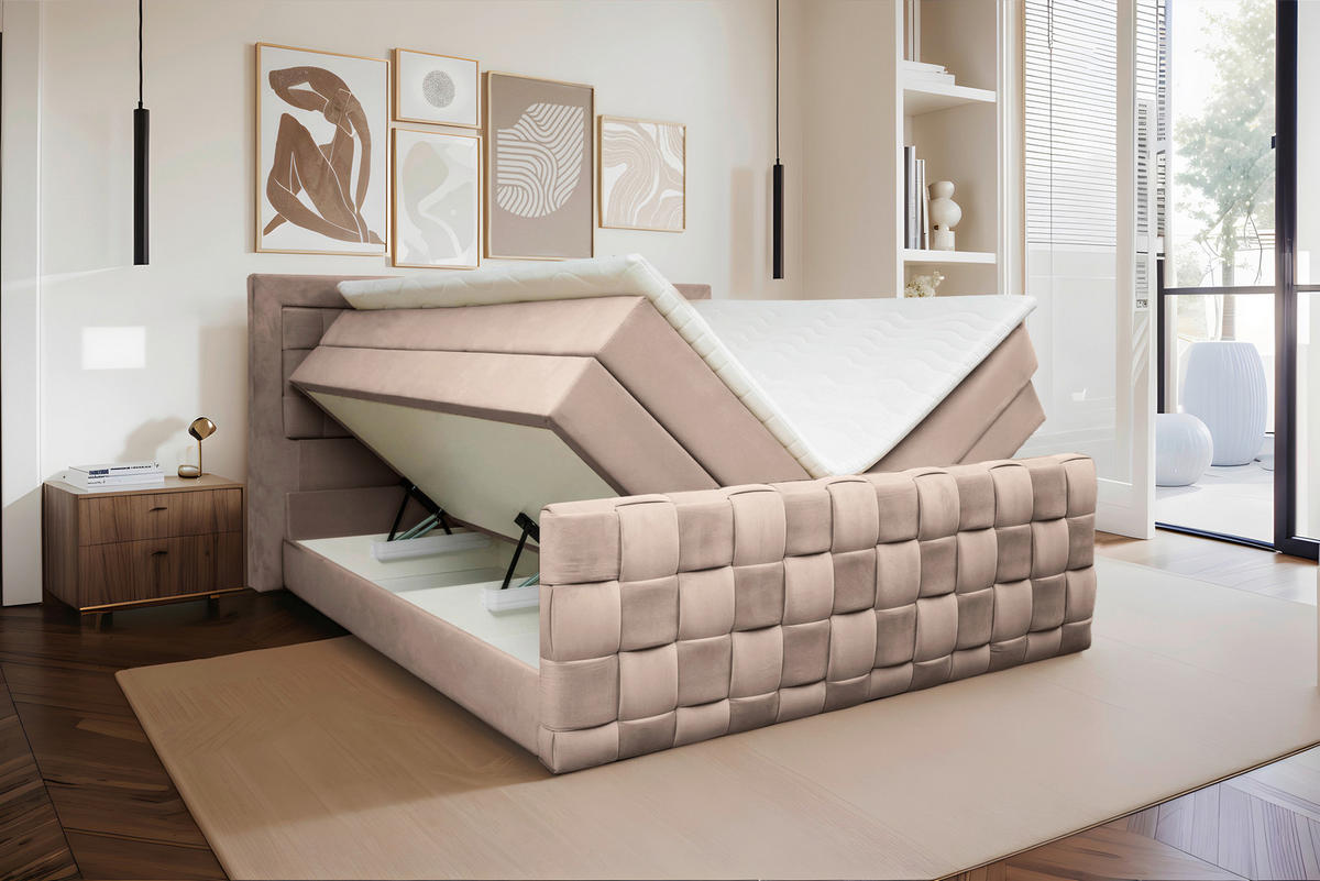 BOXSPRINGBETT 160/200 cm  in Beige  - Beige, MODERN, Textil (160/200cm) - Livetastic