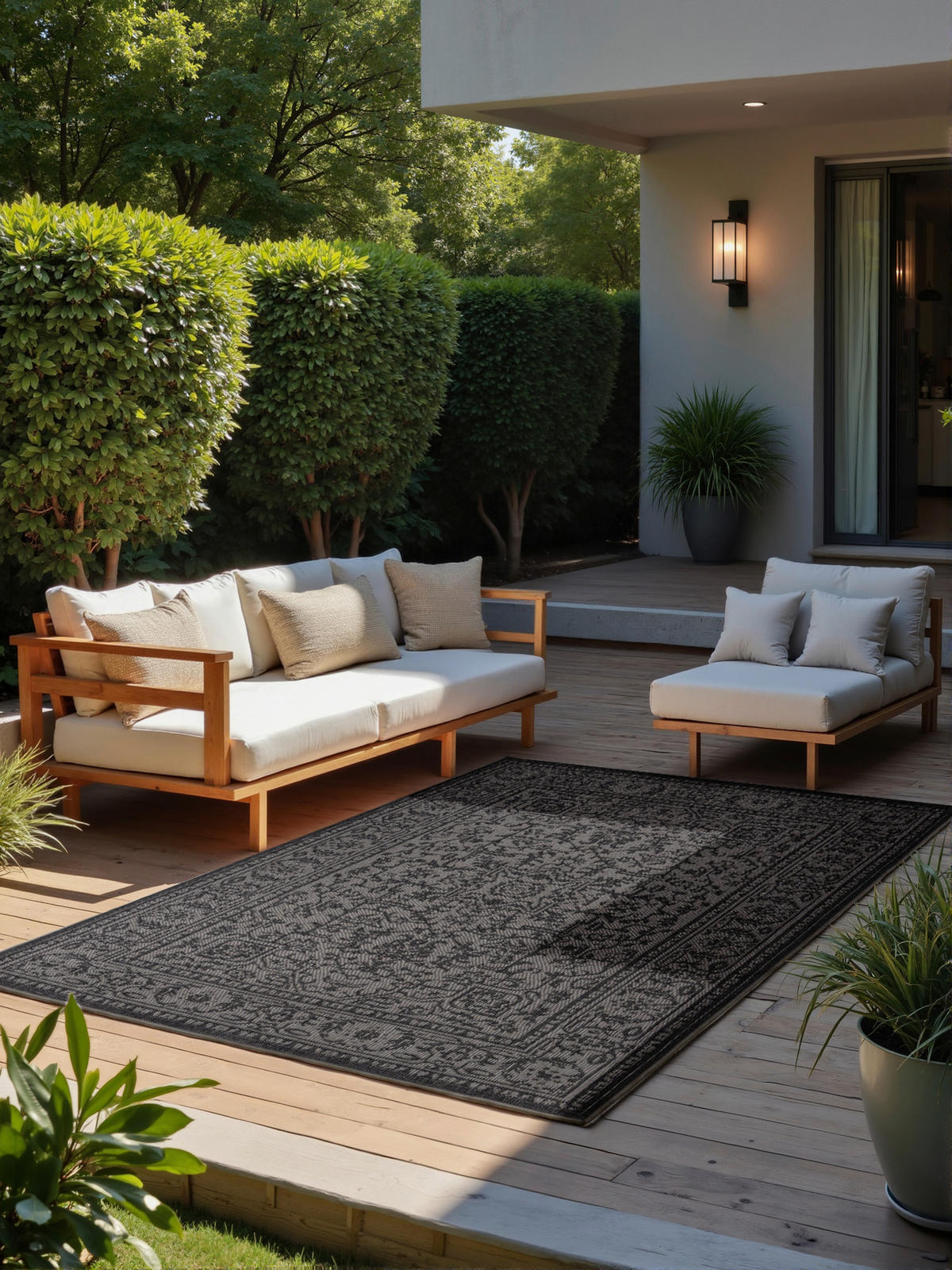 OUTDOORTEPPICH 120/170 cm Duet Schwarz, Weiß  - Schwarz/Weiß, Design, Kunststoff (120/170cm)