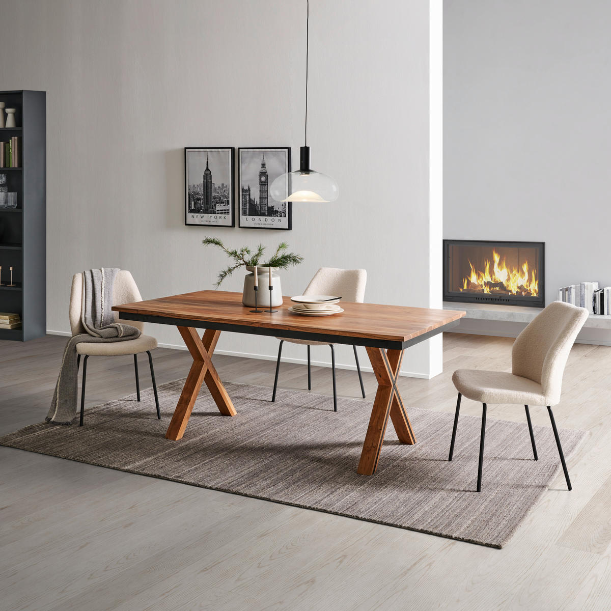 ESSTISCH in Holz, Metall   - Schwarz/Naturfarben, Design, Holz/Metall (180/76/100cm) - Livetastic